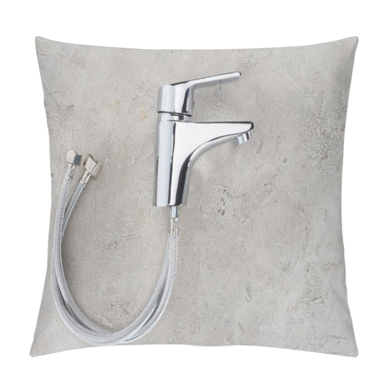 Personality  Top View Of Water Mixer With Flexible Pipes On Concrete Surface Pillow Covers