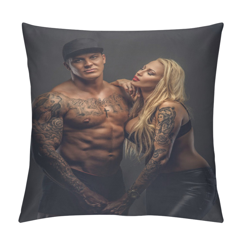 Personality  Tattooed Man And Woman Posing. Pillow Covers