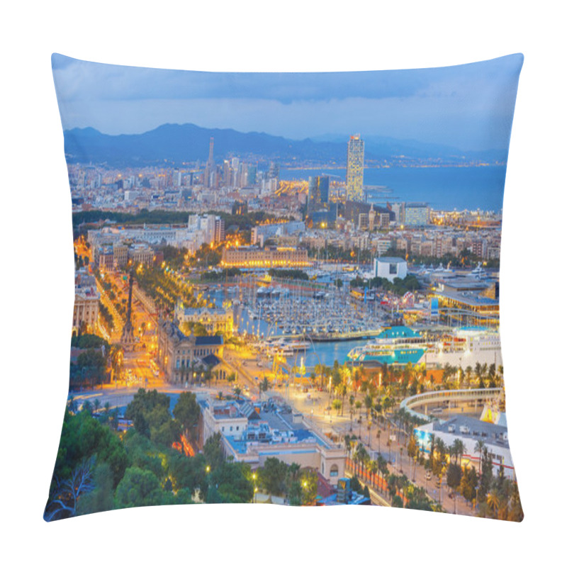 Personality  Aerial View Barcelona At Night, Catalonia, Spain Pillow Covers