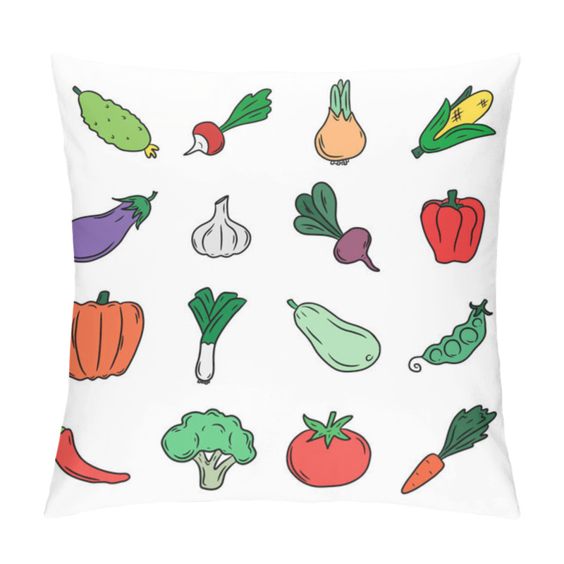 Personality  Set Of Vegetables. Hand Drawn Vector Illustration In Doodle Style, Isolated On A A White Background. Pillow Covers