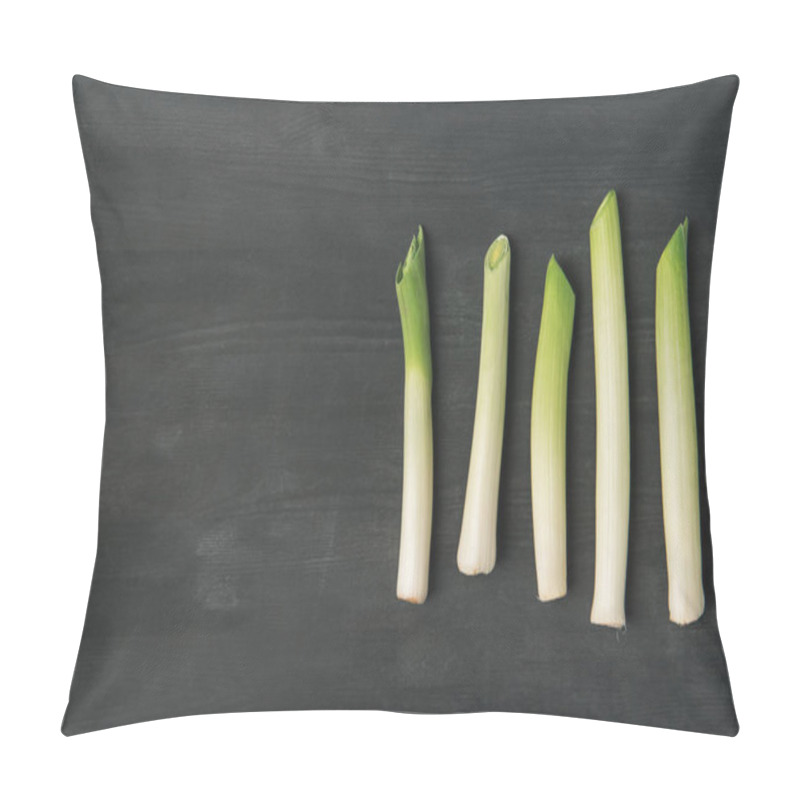 Personality  Top View Of Arranged Fresh Leek On Dark Tabletop Pillow Covers