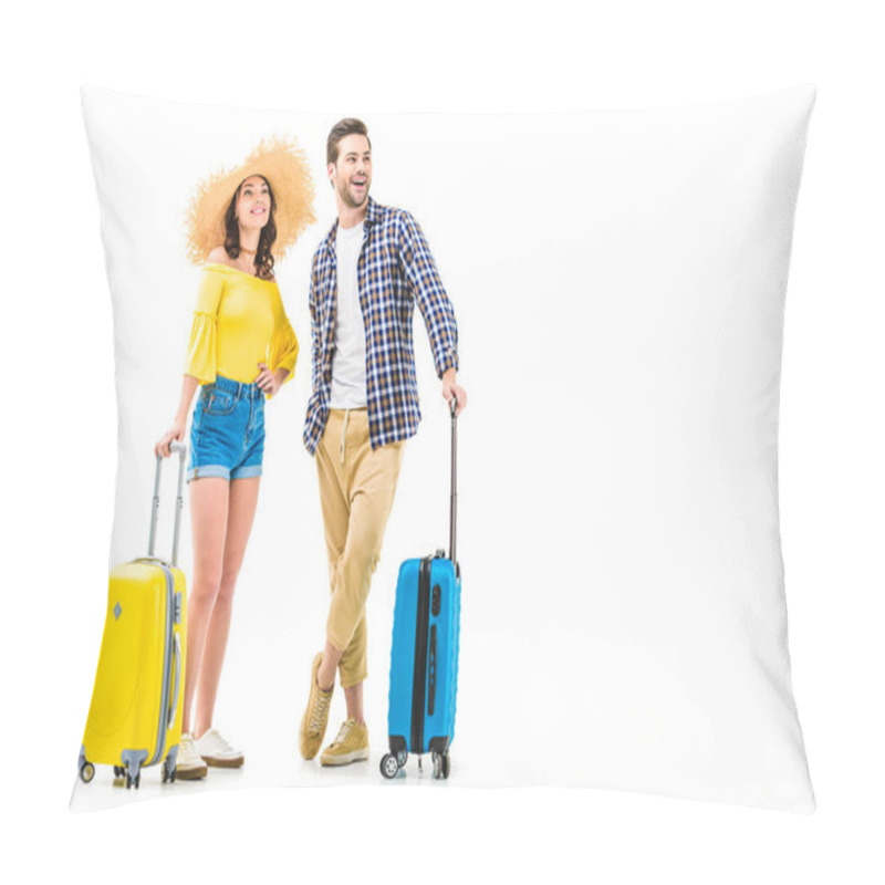 Personality  Couple Of Tourists Holding Luggages Pillow Covers