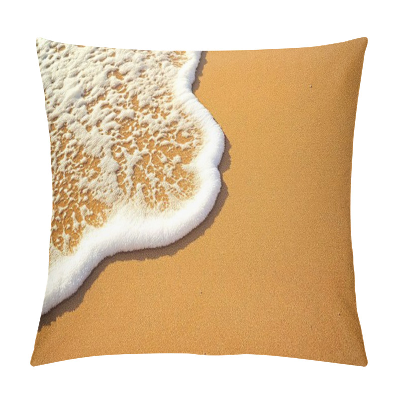 Personality  A Sandy Beach With Waves Crashing On The Shore, Creating A Foamy White Surf Line Against The Golden Sand Pillow Covers