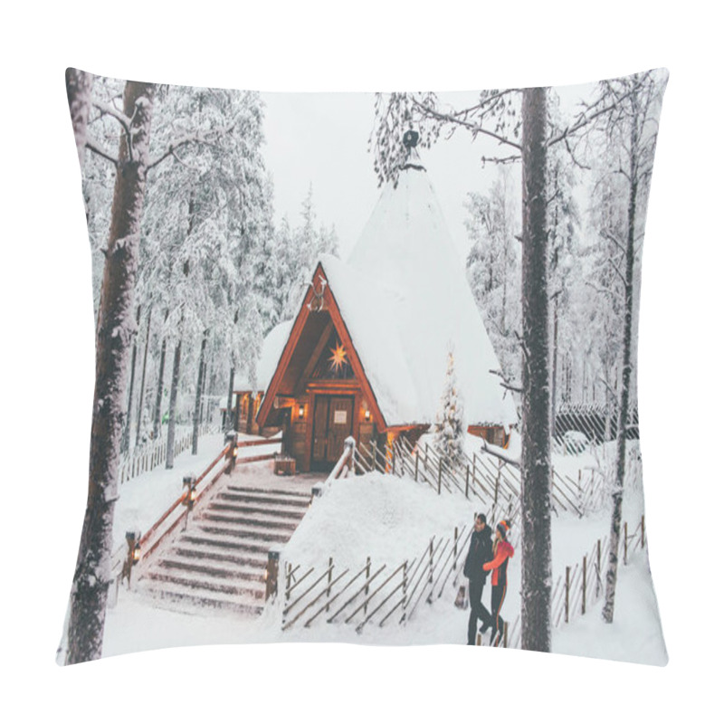 Personality  Small Wooden Cafe In Frozen Snow Forest Finland Park Lapland Pillow Covers