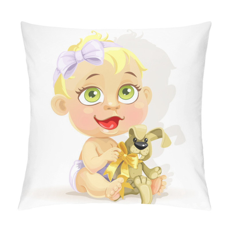 Personality  Little Baby Girl In A Diaper With A Plush Rabbit Pillow Covers