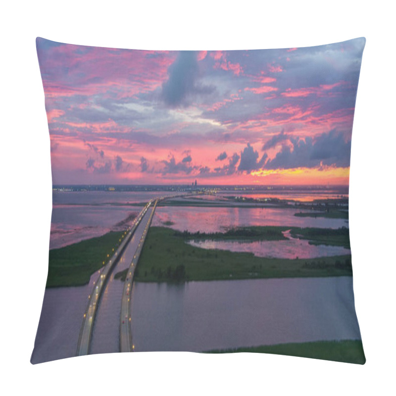 Personality  Aerial View Of Mobile Bay At Sunset In July Of 2021  Pillow Covers