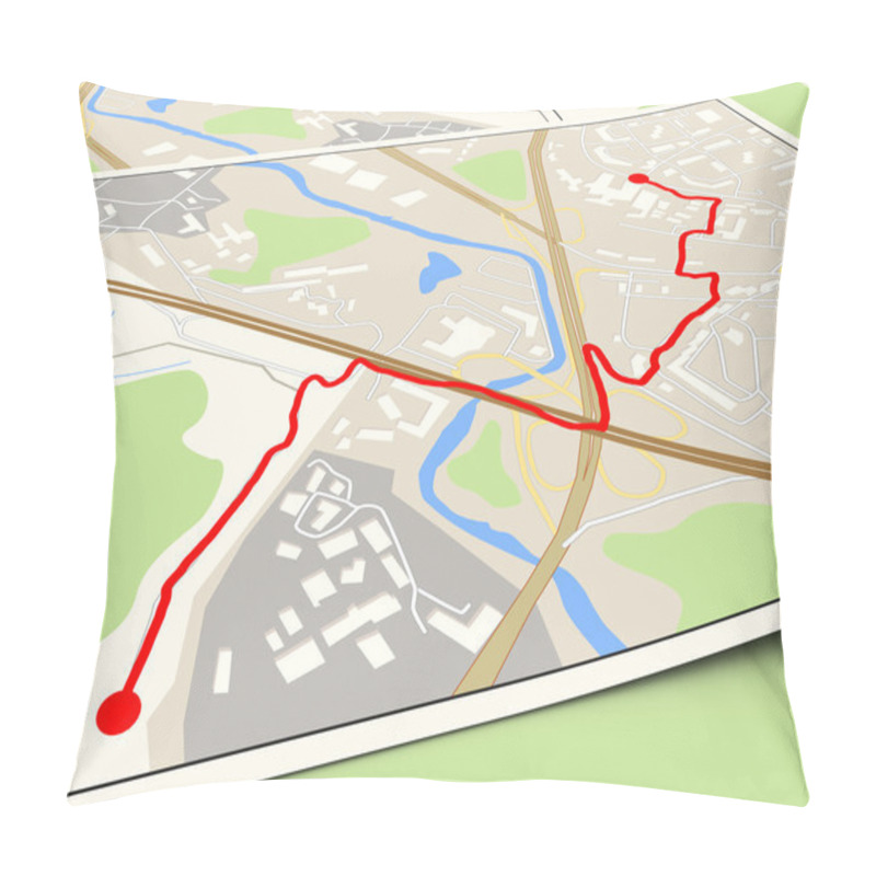 Personality  City Map With Red Route Pillow Covers