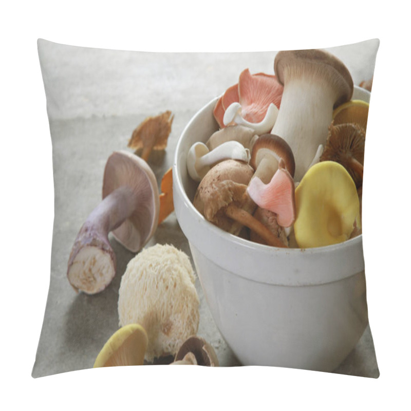 Personality  A Selection Of Fresh Uncooked Exotic Mushroom Varieties Pillow Covers