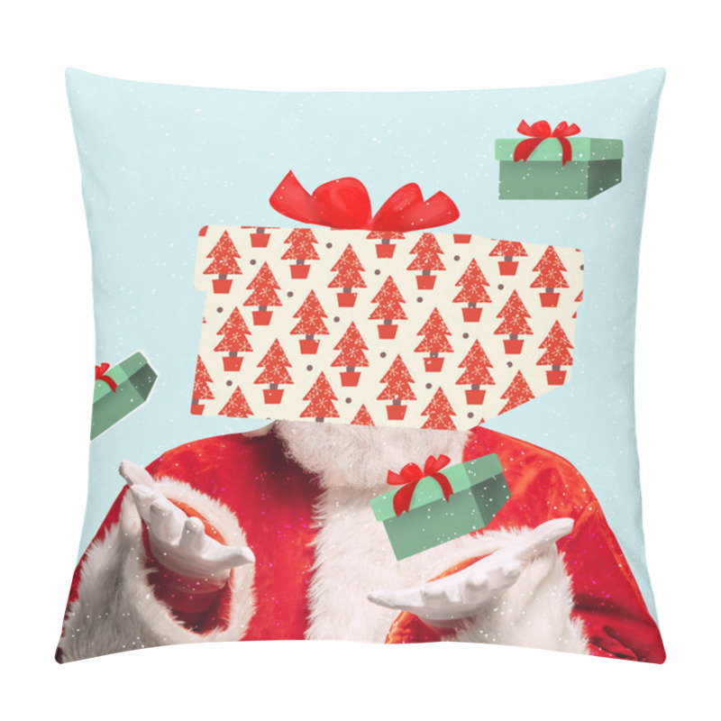 Personality  Traditional Santa Claus Headed Of Huge Gift, Box Congratulating With New Year And Christmas 2022, Contemporary Art Work Pillow Covers