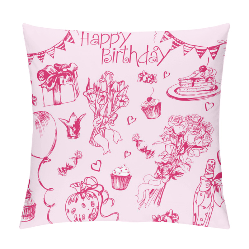 Personality  Hand Drawn Birthday Elements. Pillow Covers