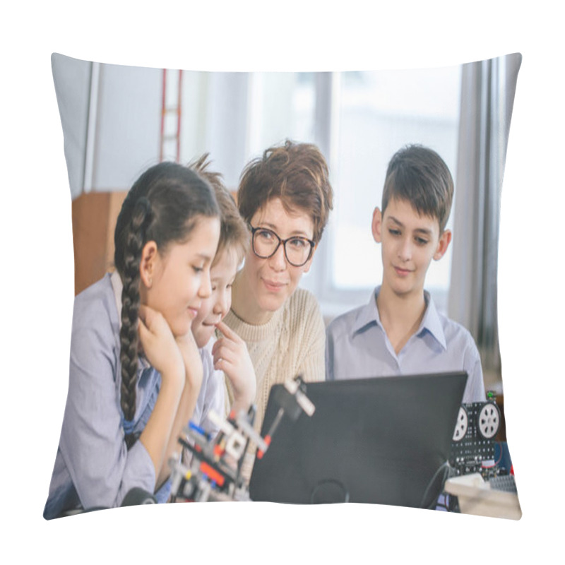 Personality  Happy Children Learn Programming Using Laptops On Extracurricular Classes Pillow Covers