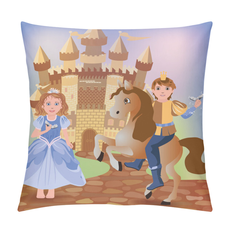 Personality  Little Cinderella And Prince, Vector Illustration Pillow Covers