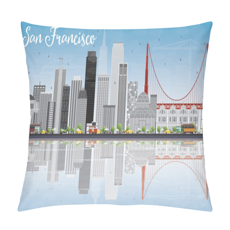 Personality  San Francisco Skyline With Gray Buildings, Blue Sky And Reflection Pillow Covers