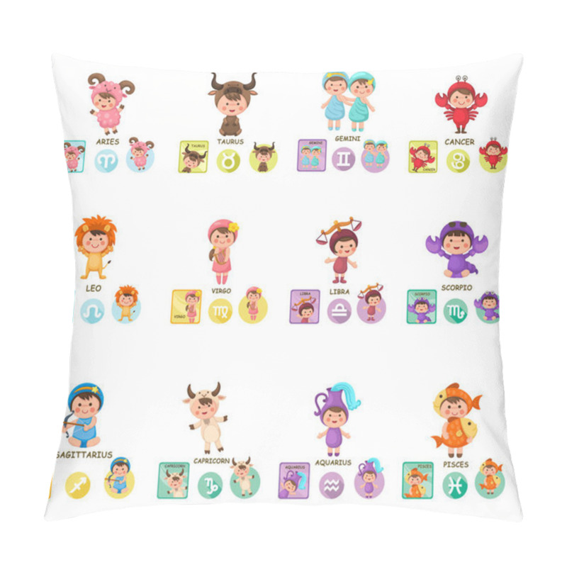 Personality  Set Illustration With Cartoon Zodiac Signs Vector Pillow Covers