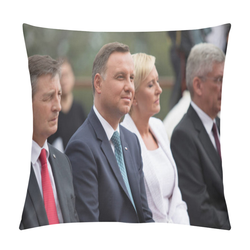 Personality  Czestochowa, Poland - 26 August 2017: President Of Poland Andrzej Duda With Agata Kornhauser-Duda, Celebration Of The 300th Anniversary Coronation Wonderful Image Of The Our Lady In Jasna Gora Monastery Pillow Covers