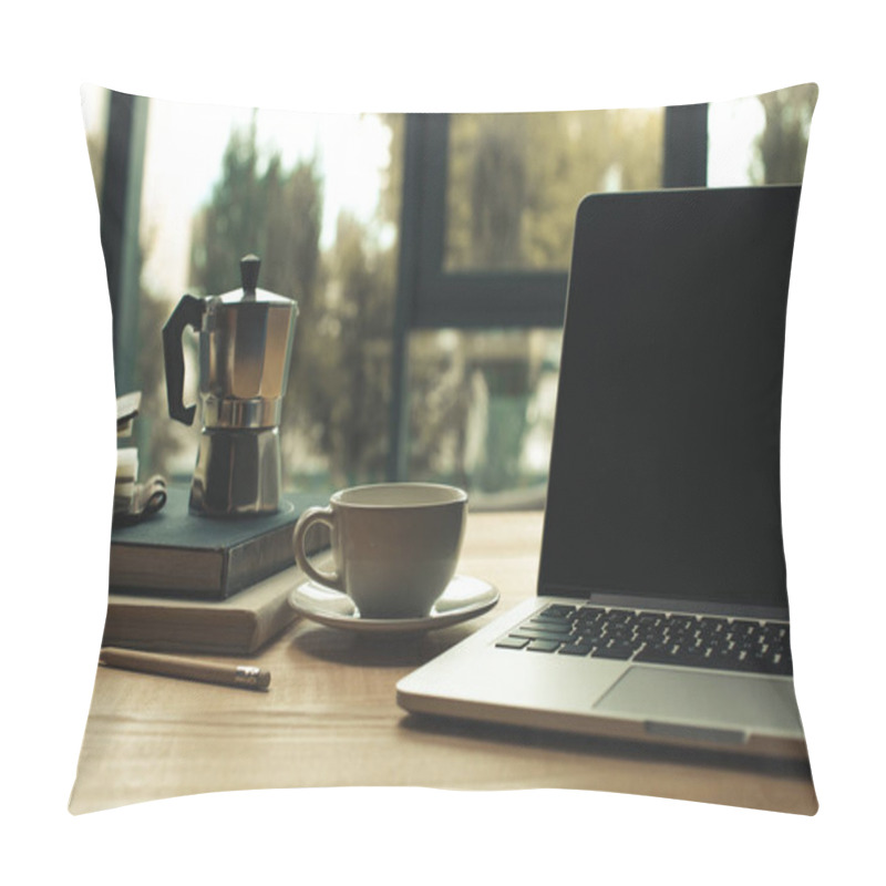 Personality  Cup Of Coffee And Laptop  Pillow Covers