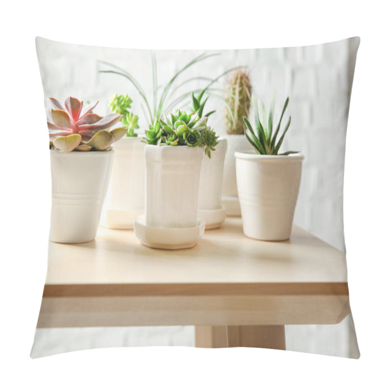 Personality  Pots With Succulents On Table  Pillow Covers