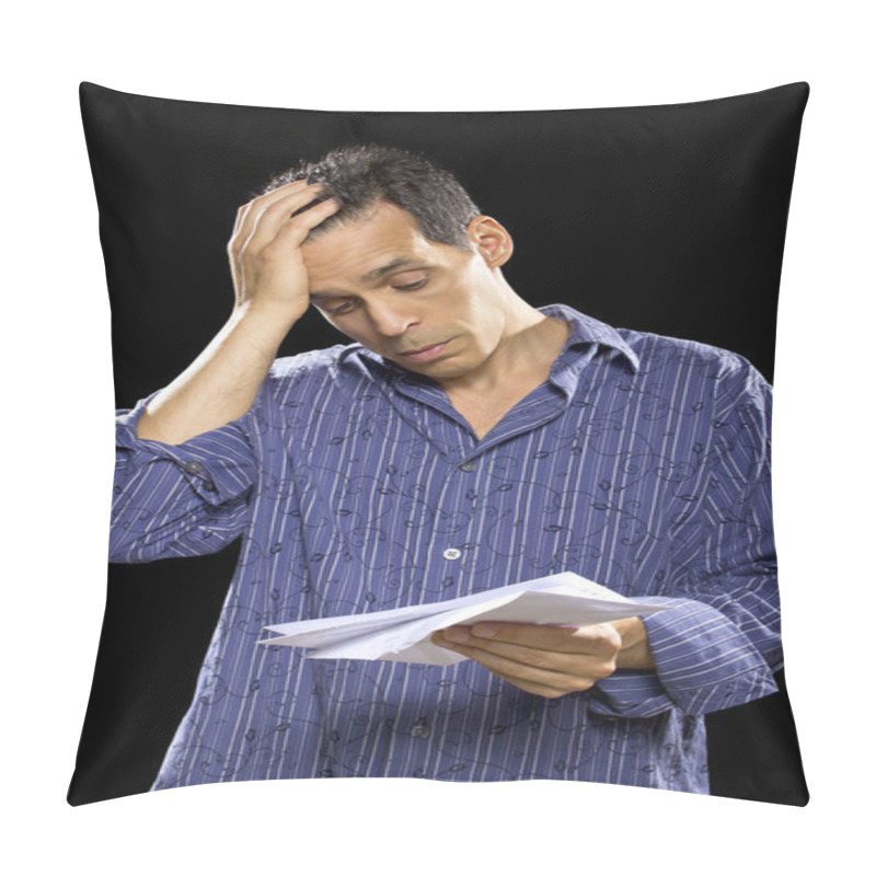 Personality  Stressed Man Reading Bills Pillow Covers