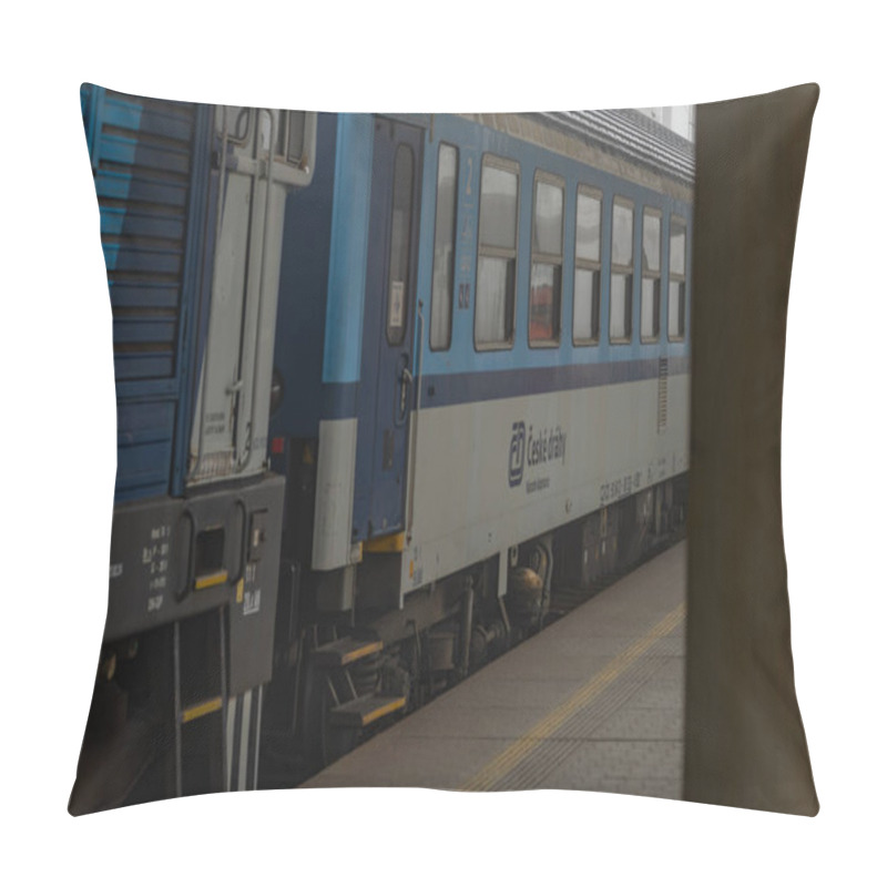 Personality  Trains With Platform In Frosty Foggy Autumn Morning In Station Zabreh CZ 11 10 2024 Pillow Covers