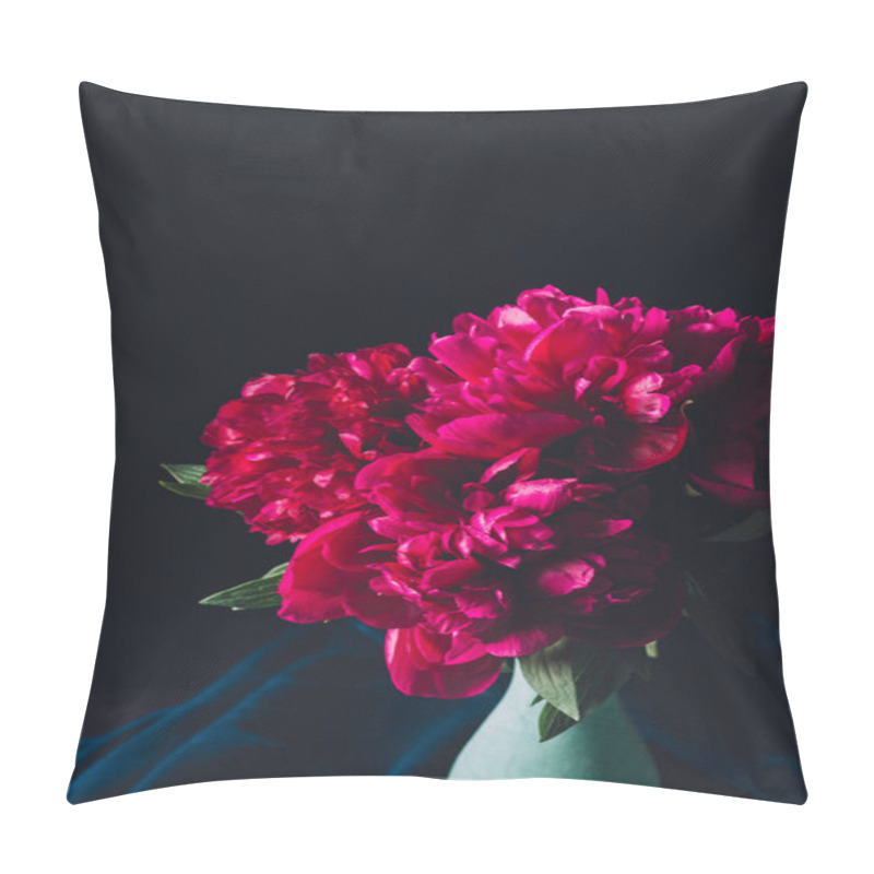 Personality  Bouquet Of Beautiful Pink Peonies In Vase On Dark Background Pillow Covers