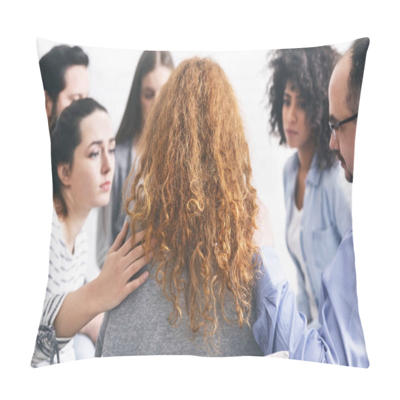 Personality  Caring People Comforting Depressed Woman At Support Meeting Pillow Covers