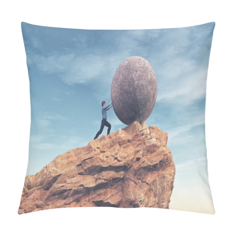 Personality  Man Pushing A Large Stone Pillow Covers