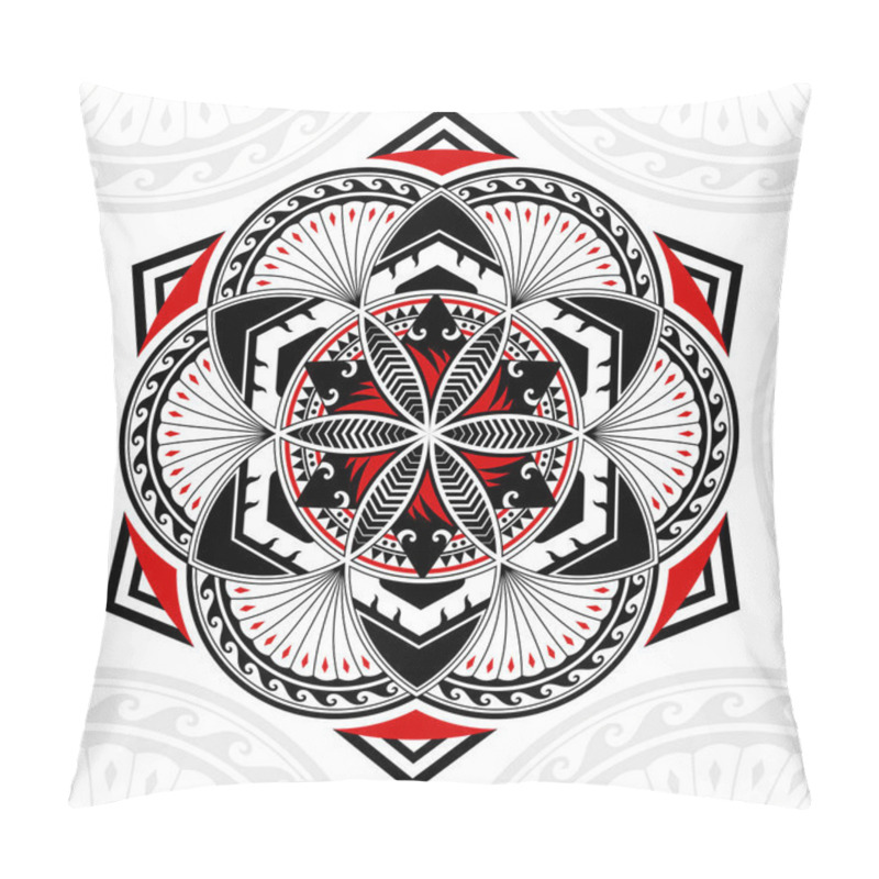 Personality  Thai Pattern Mixed Art Polynesian Art, Mandala Art In Circles Shapes, Six-pointed Stars And Hexagonal, Black-red Stripes On A White Background. Pillow Covers