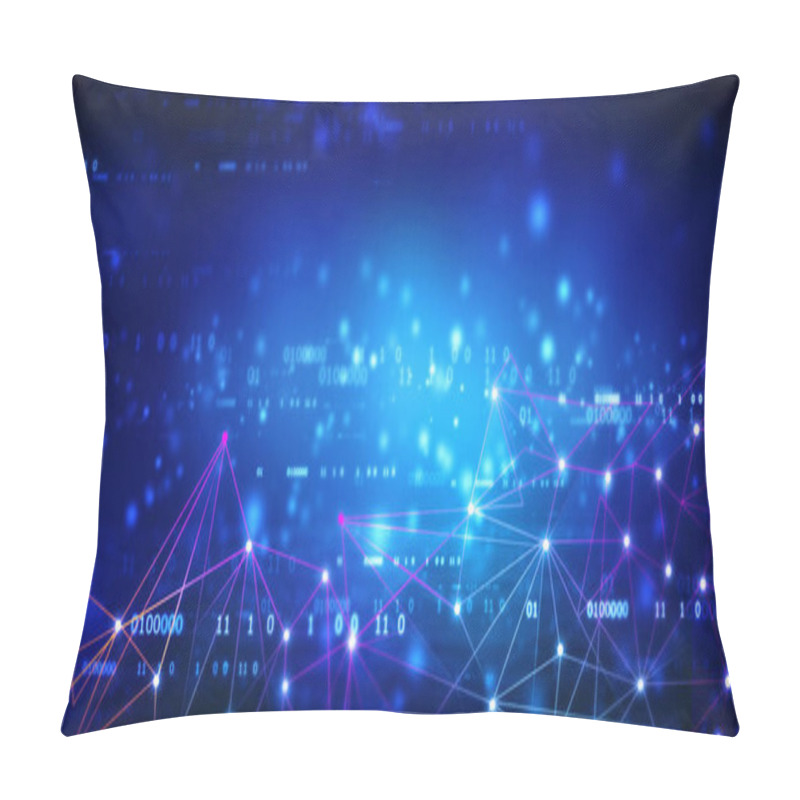 Personality  Internet Network Connection With Binary Codes. Abstract Technology Background With Connecting Points And Lines. Technology Futuristic Concept Background Pillow Covers