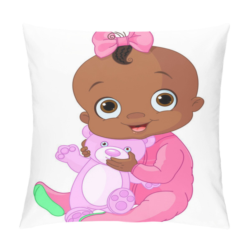 Personality  Cute Baby Girl With Teddy Bear Pillow Covers