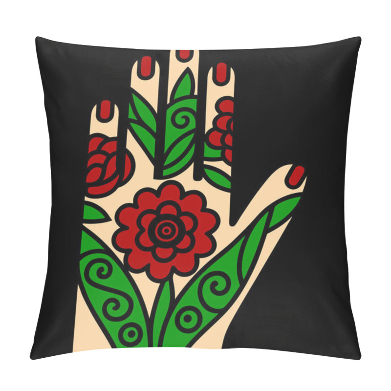 Personality  Minimalist Hand Mehndi Design With Floral Mandala Pattern Vector Illustration Pillow Covers