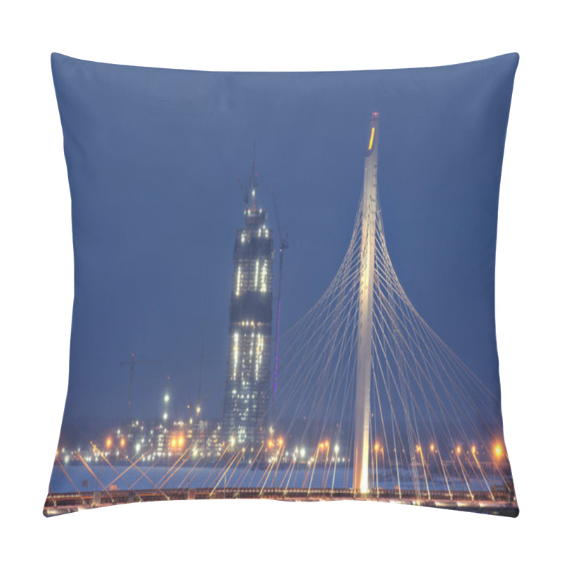 Personality  Building Gazprom Tower, Saint Petersburg, Russia, Winter Evening Pillow Covers