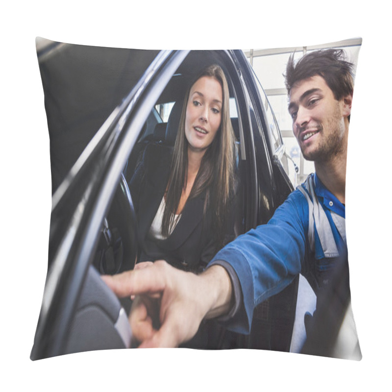 Personality  Mechanic And Customer In Garage Pillow Covers