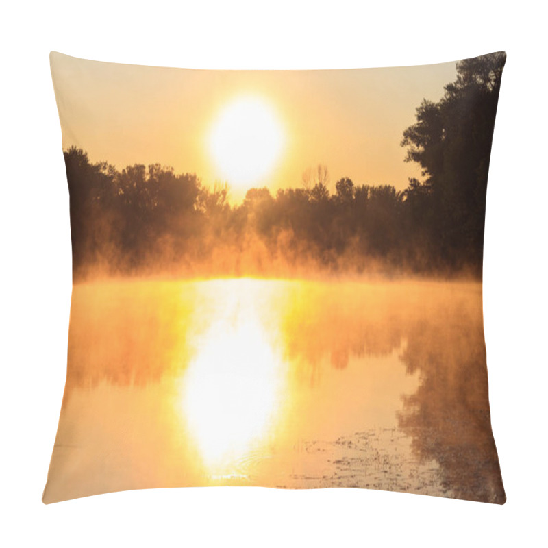 Personality  View Of River In The Mist At Sunrise. Fog Over River At Morning Pillow Covers