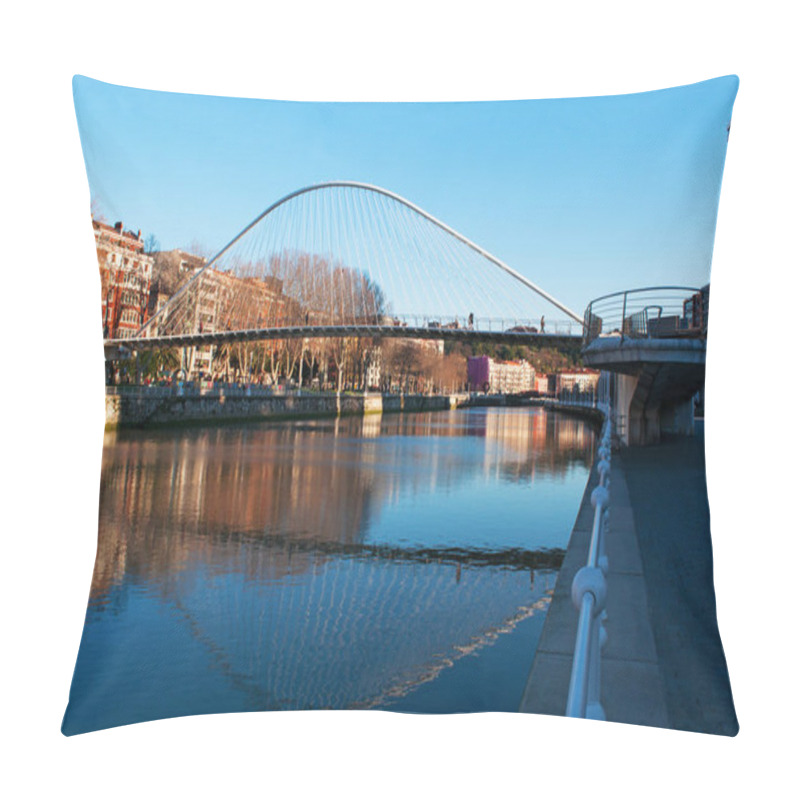 Personality  Basque Country, Spain: The Skyline Of Bilbao And Nervion River With View Of The Zubizuri, The White Bridge Or The Campo Volantin Bridge By Santiago Calatrava Pillow Covers