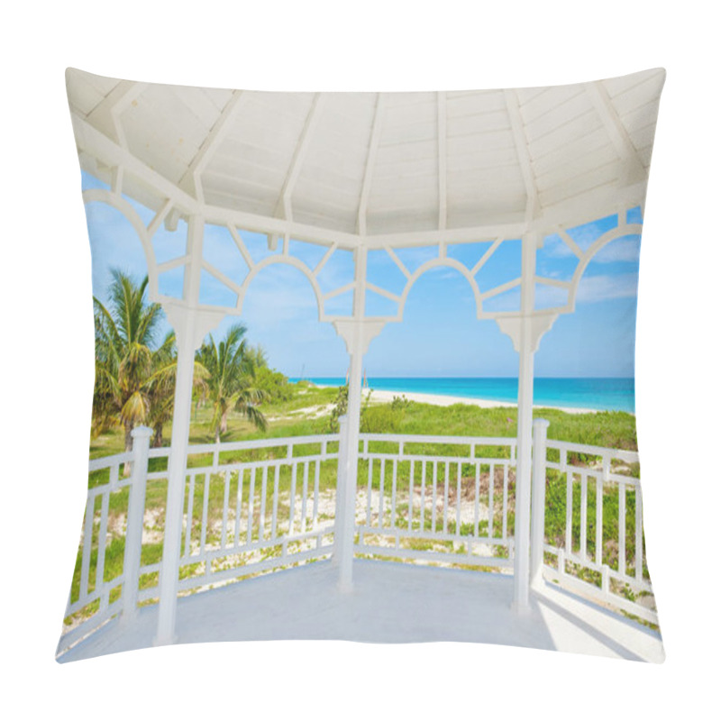 Personality  Varadero Beach In Cuba Seen From The Windows Of A White Seaside Wooden Pavilion Pillow Covers