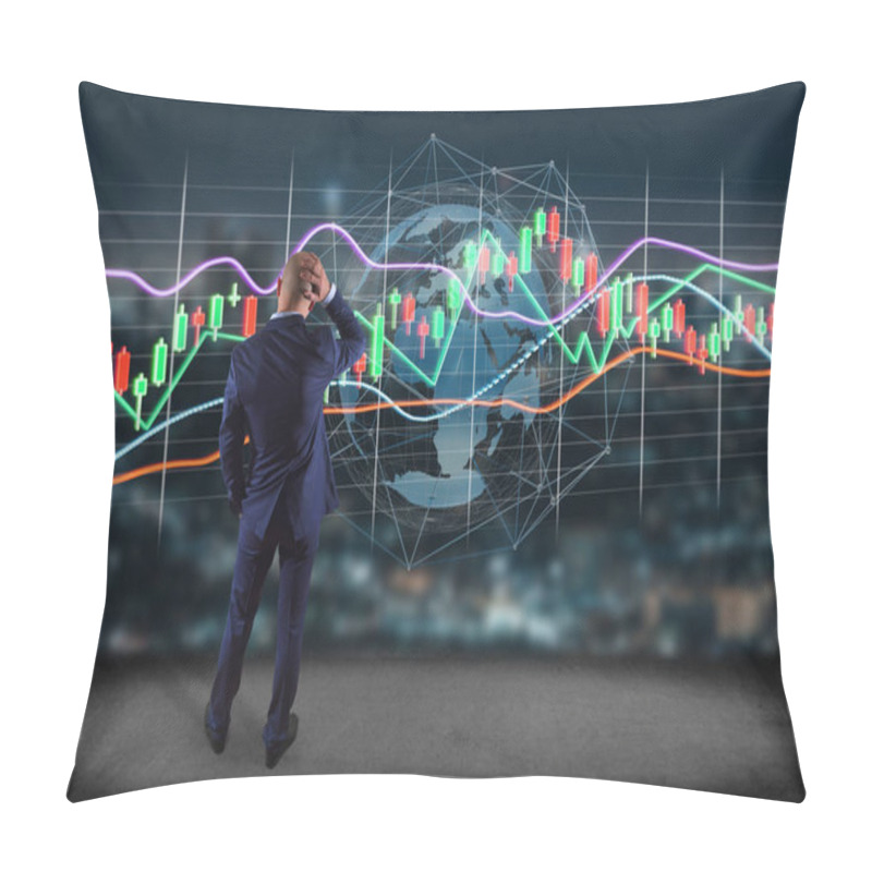 Personality  View Of Businessman In Front Of Wall With Render Stock Exchange Trading Data Information Display Pillow Covers