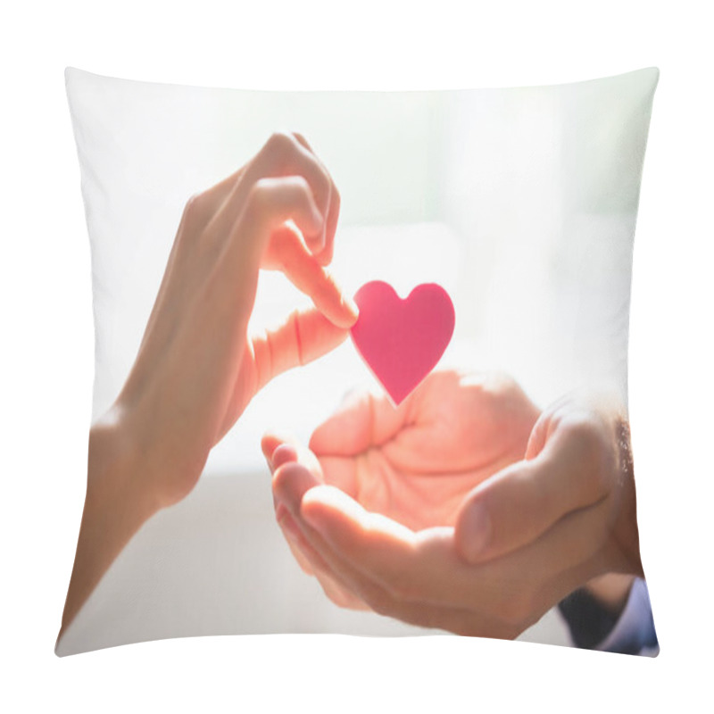 Personality  Close-up Of Woman Giving Red Heart On Man's Hand Pillow Covers