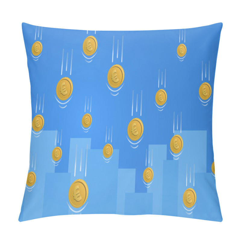 Personality  Falling Euro Coins For Financial Crisis Concept. City Silhouette On Background. Vector Illustration. Pillow Covers