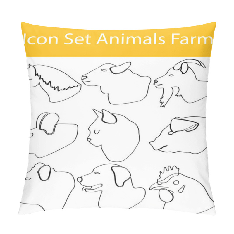 Personality  Drawn Doodle Lined Icon Set Animals Farm Pillow Covers