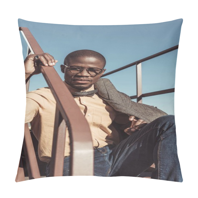 Personality  African American Man Sitting On Stairs Pillow Covers