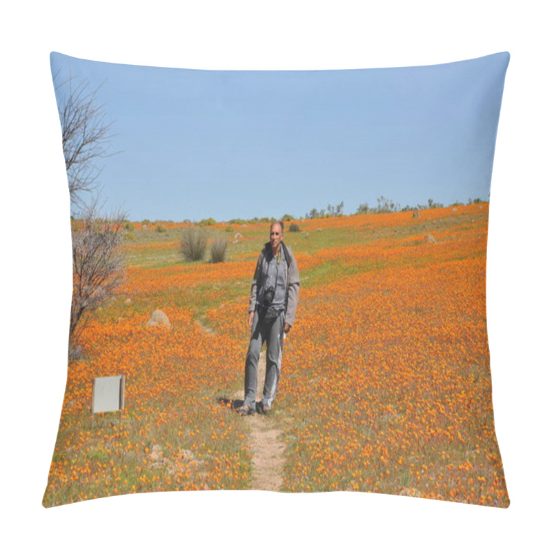 Personality  Adult Tourist Walking Throught Fields In Namaqualand Pillow Covers