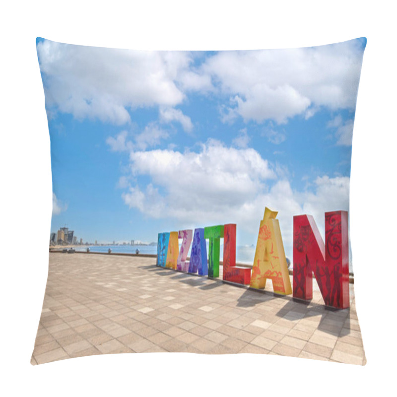 Personality  Big Mazatlan Letters At The Entrance To Golden Zone Zona Dorada , A Famous Touristic Beach And Resort Zone In Mexico Pillow Covers