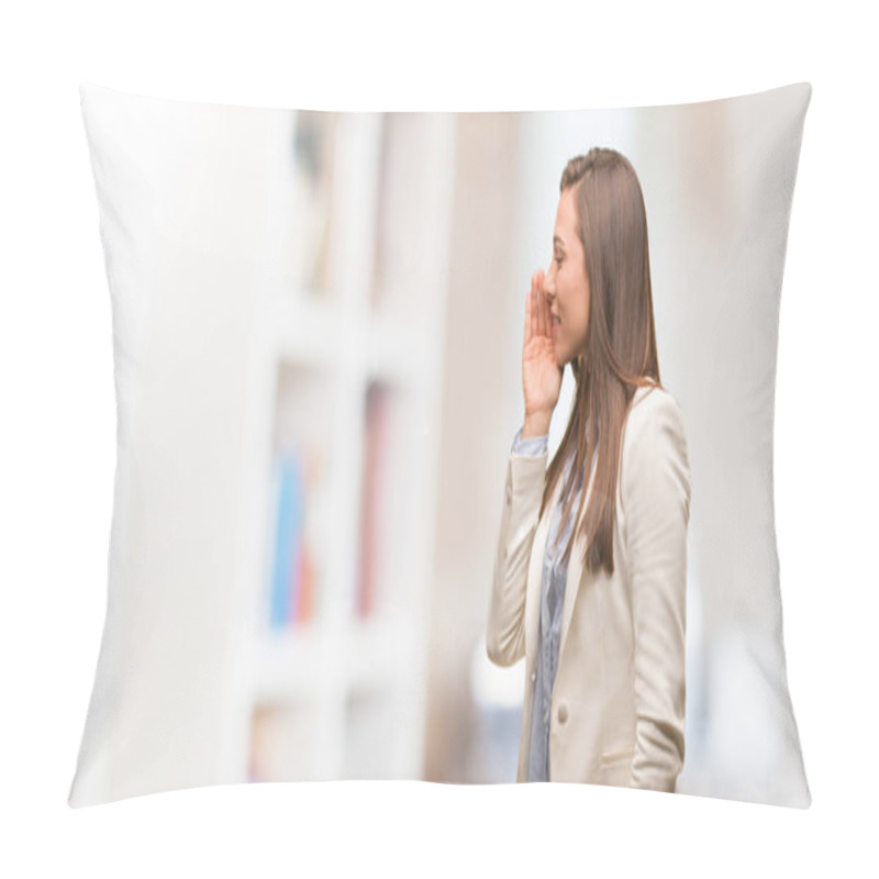 Personality  Caucasian Business Young Woman Whispering Gossip Undertone Pillow Covers