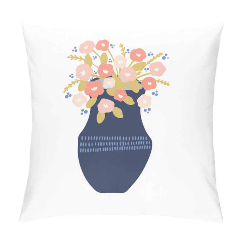 Personality  Hand Drawn Coral Blue Spring Flower Vase. Isolated Vector Motif Element. Trendy Stylish Floral Bouquet. Bright Blooms Illustration For Florist Icon Buttons, Celebration Or Gift Card Clipart. Pillow Covers