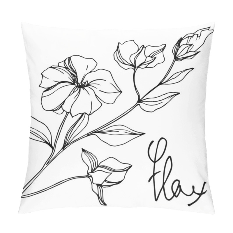 Personality  Vector Flax Floral Botanical Flowers. Black And White Engraved Ink Art. Isolated Flax Illustration Element. Pillow Covers