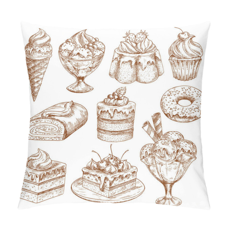 Personality  Bakery Shop Sketch Icons Of Vector Pastry Desserts Pillow Covers