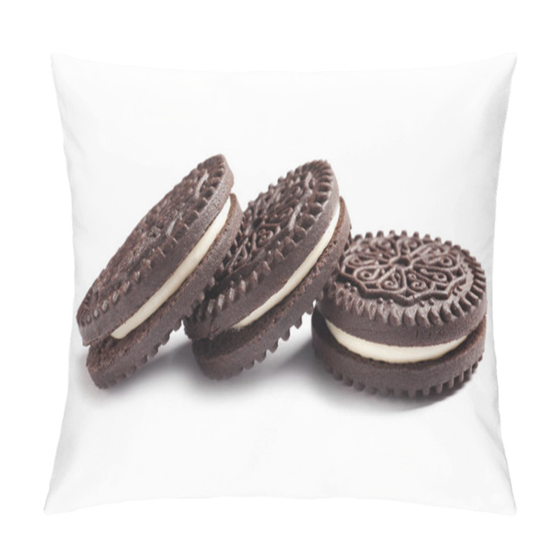 Personality  Tasty Chocolate Cookies With Cream On White Background Pillow Covers