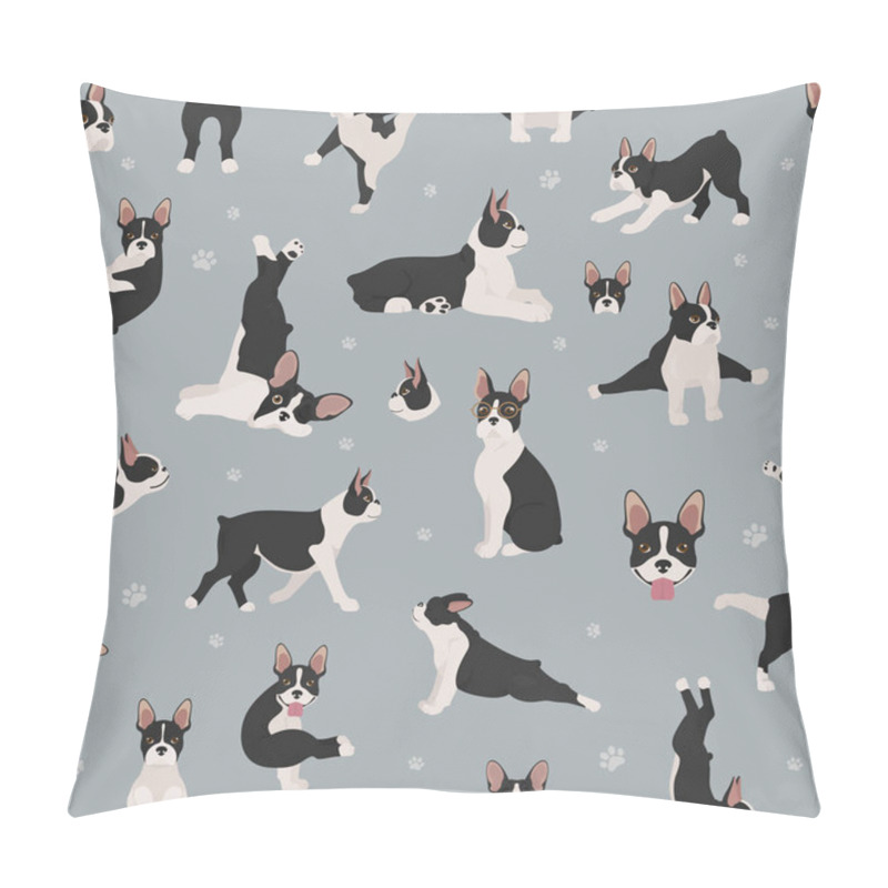 Personality  Boston Terrier Seamless Pattern. Dog Healthy Silhouette And Yoga Pillow Covers