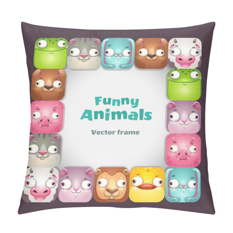 Personality  Funy Vector Square Frame With Comic Cartoon Animal Faces. Pillow Covers