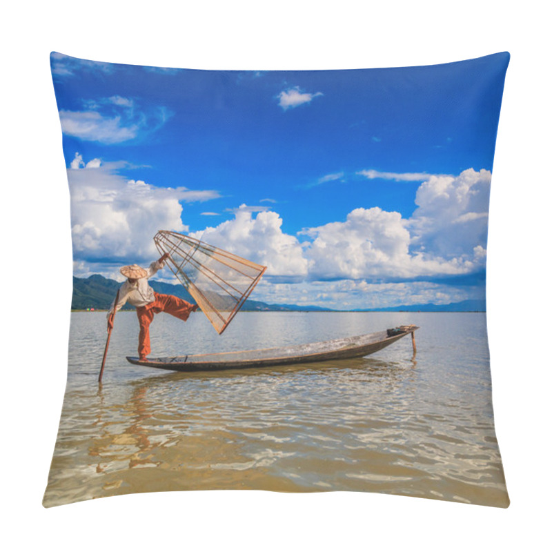 Personality  Fisherman On Boat Catching Fish By Traditional Net Pillow Covers